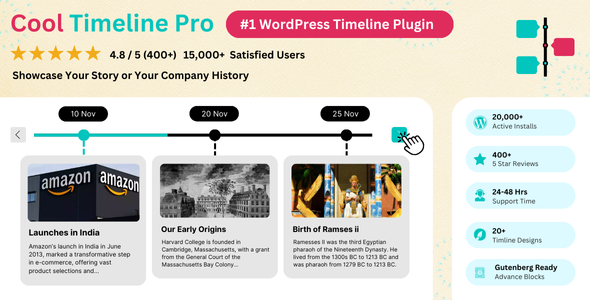 wp插件:Cool Timeline Pro v4.8.9 — 适用于 WordPress 的水平和垂直时间轴插件(无限制版)
