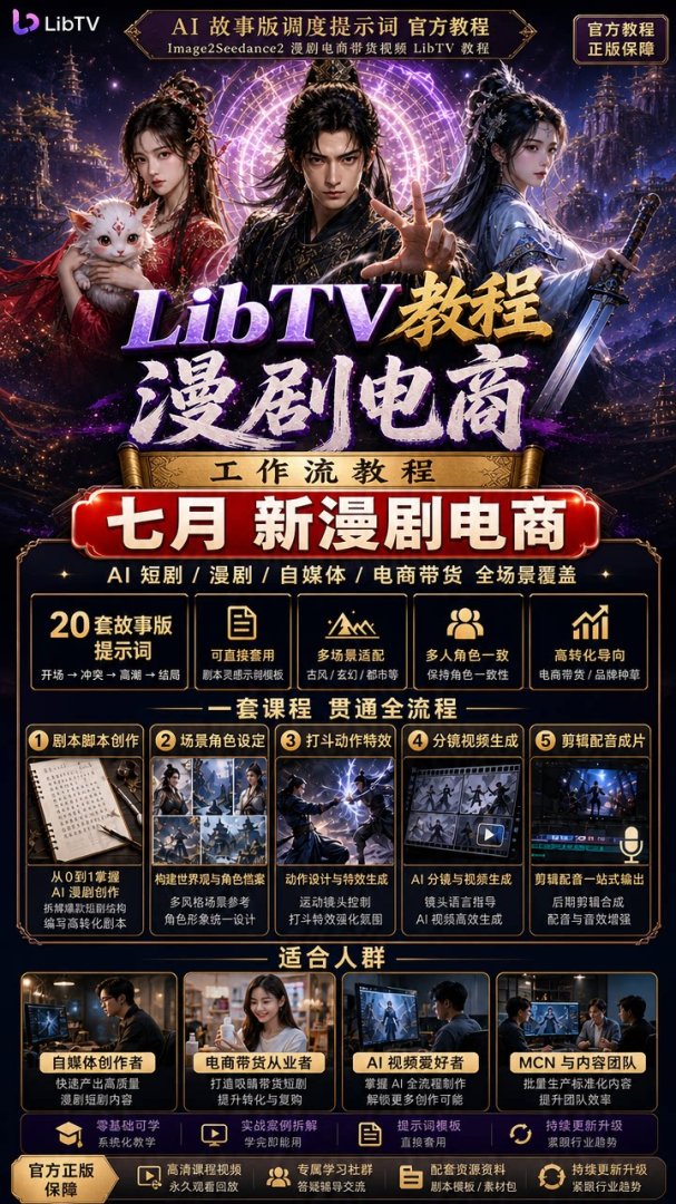 LibTV新手0基础教程image2提示词LibTV工作流教程漫剧电商全流程
