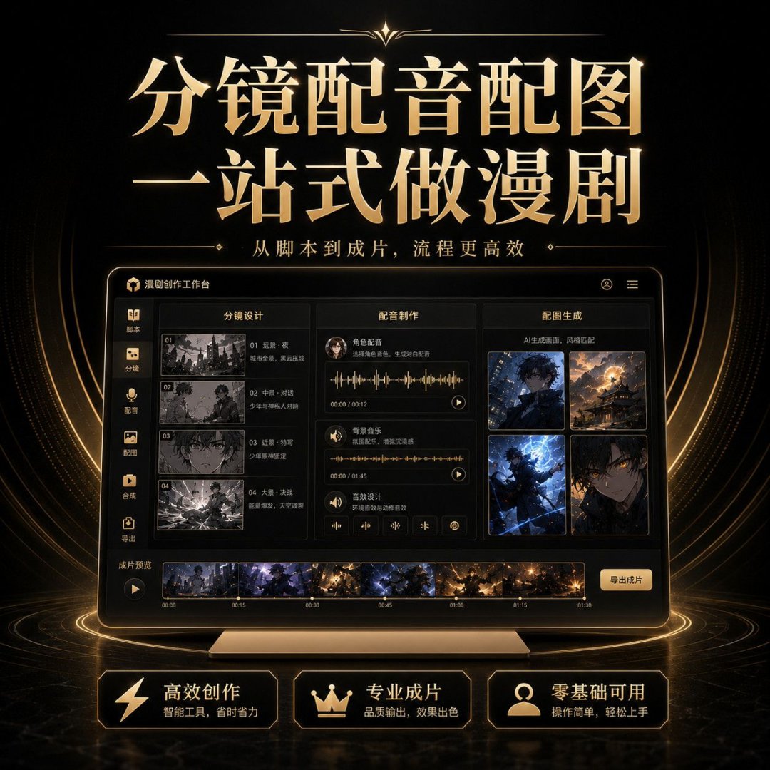 云豆AI漫剧创作工具小说写作AI生图三合一自动分镜配音副业软件
