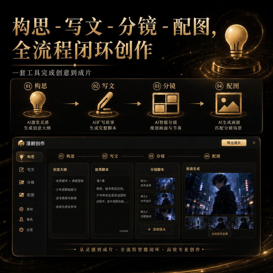云豆AI漫剧创作工具小说写作AI生图三合一自动分镜配音副业软件